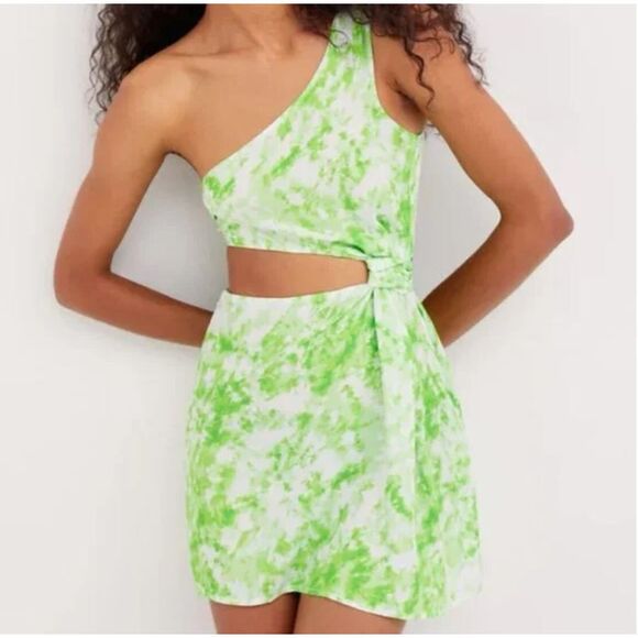 NWT For Love & Lemons Devon Green & White Tie Dye Mini Dress Size Medium - Picture 4 of 11